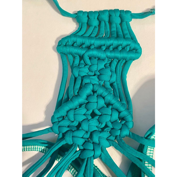 Women's firpearl Teal One Piece Swimsuit Size 10 Summer Beach Boho Braid strappy - Picture 4 of 7